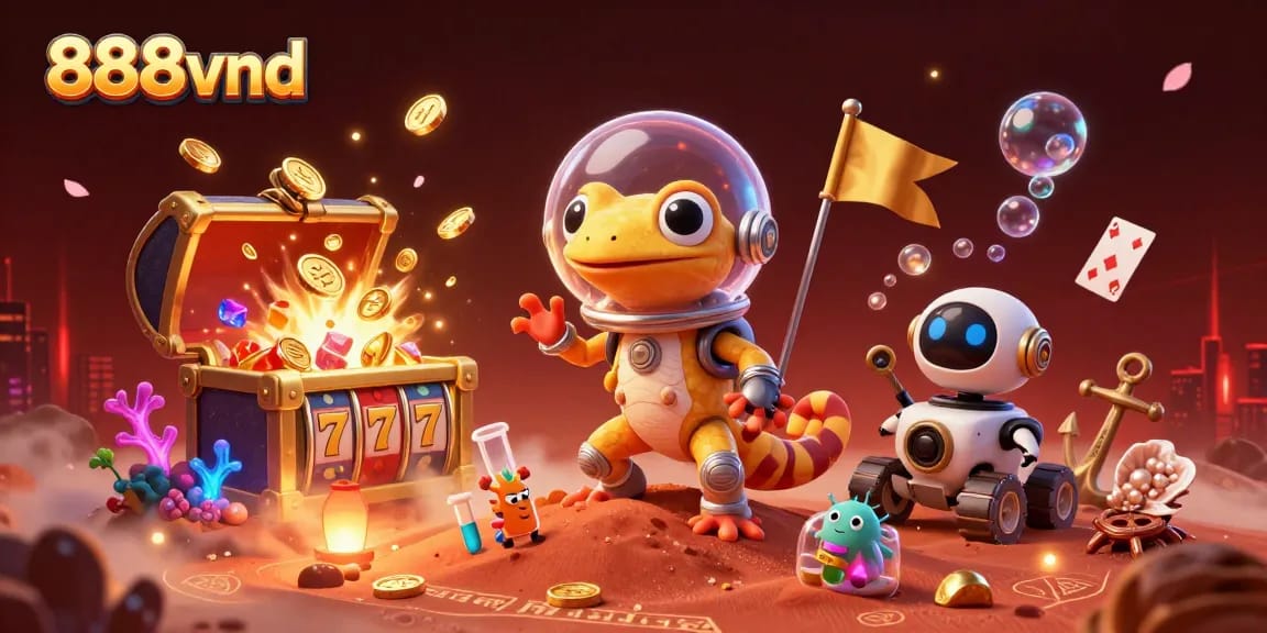 Experience the thrilling world of 888vnd casino adventures with a Martian gecko discovering treasures.
