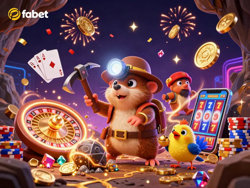 Win big with fabet in this dynamic casino scene featuring a treasure hunter mole!