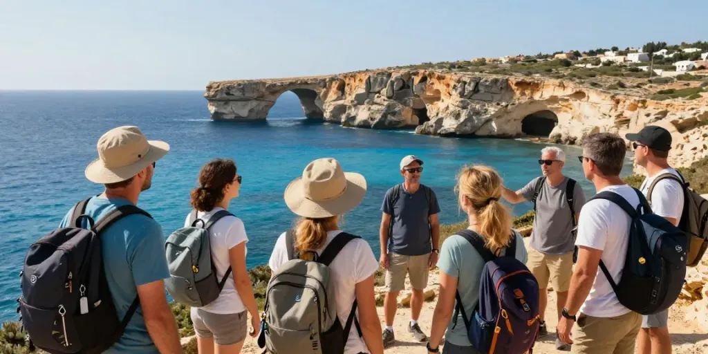 Engaging malta gozo tour with travelers exploring stunning coastal views and historical sites.