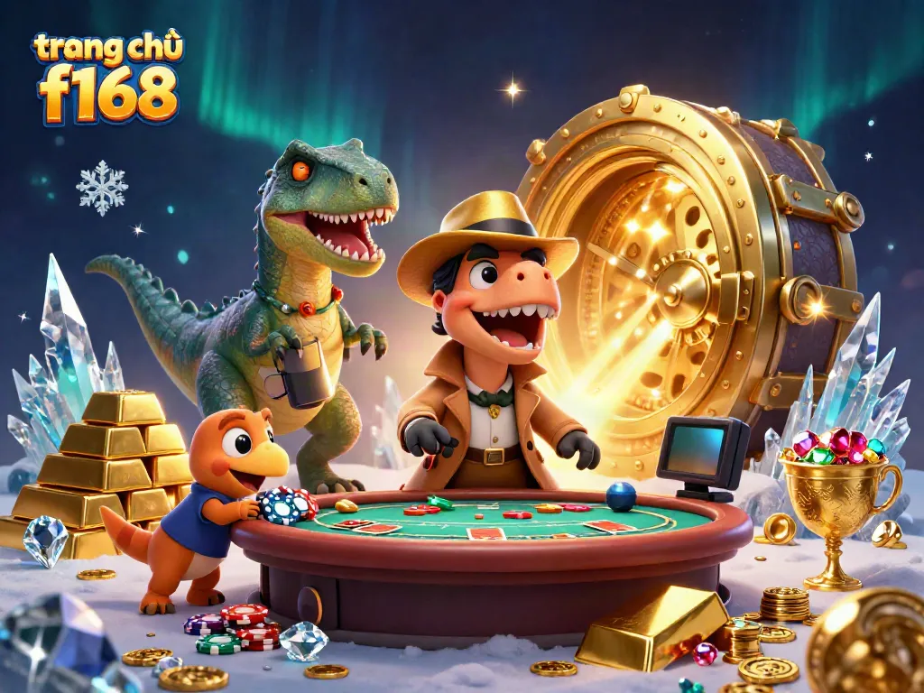 Engage with trang chủ f168 while encountering a velociraptor card counter and stegosaurus pit boss in an exciting casino scene.