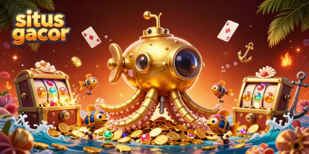 Win big at situs gacor with a dynamic underwater scene, filled with gold coins and exciting gaming elements.