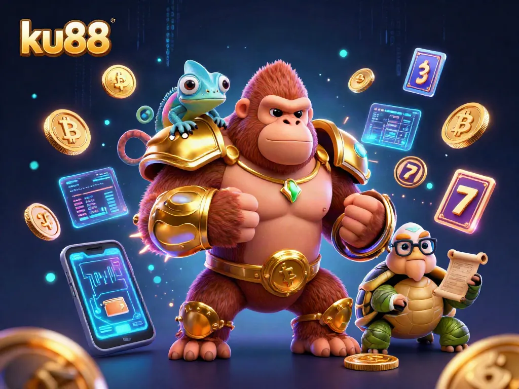 ku88 showcases powerful characters in a vibrant casino scene filled with exciting game elements.