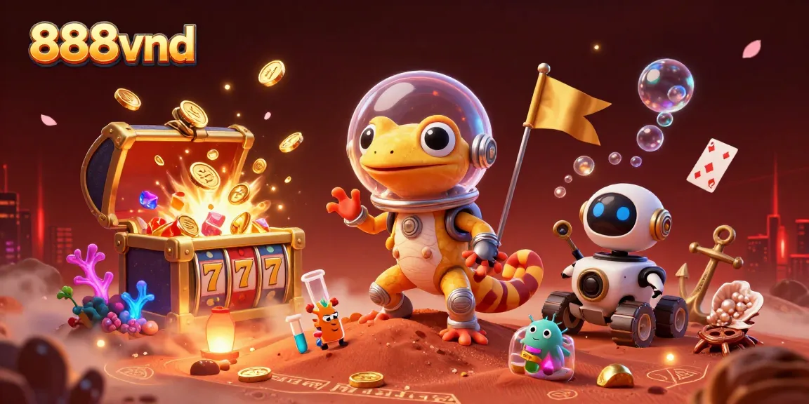 Experience the thrilling world of 888vnd casino adventures with a Martian gecko discovering treasures.