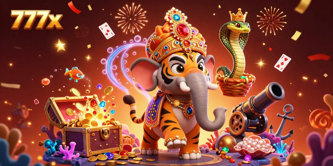 Experience the excitement of 777x with vibrant casino elements in this animated illustration.