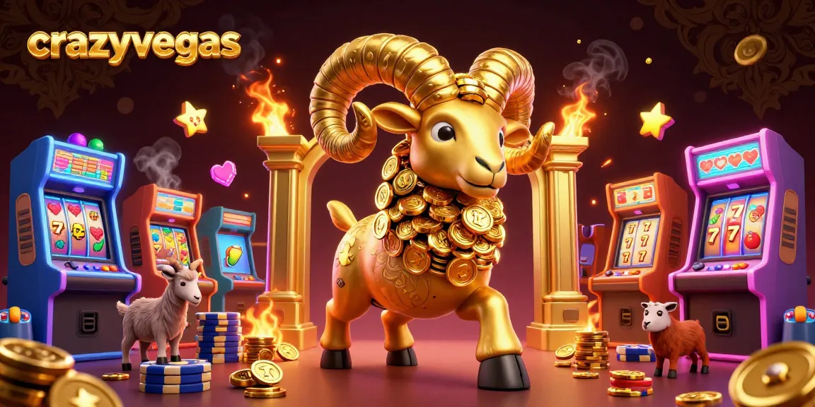 Play exciting games at crazyvegas with vibrant 3D visuals, including golden ram, slots, and arcade machines.